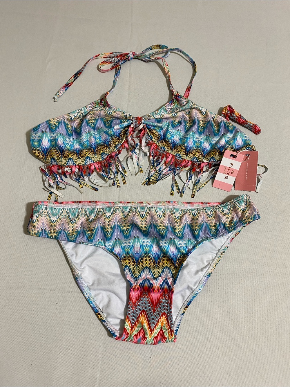 PILYQ Belize Fringe w Scoop Bottom Bikini Set Youth Girl's Size 16